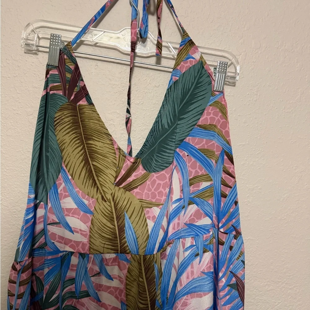 New never worn ASOS Blue and Pink Leaf Print Dress - Picture 6 of 7